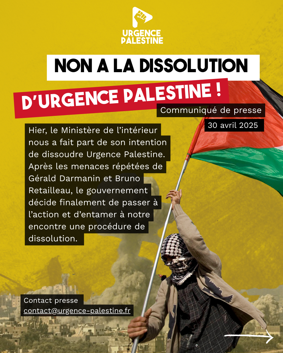 Non à la dissolution d’Urgence Palestine !